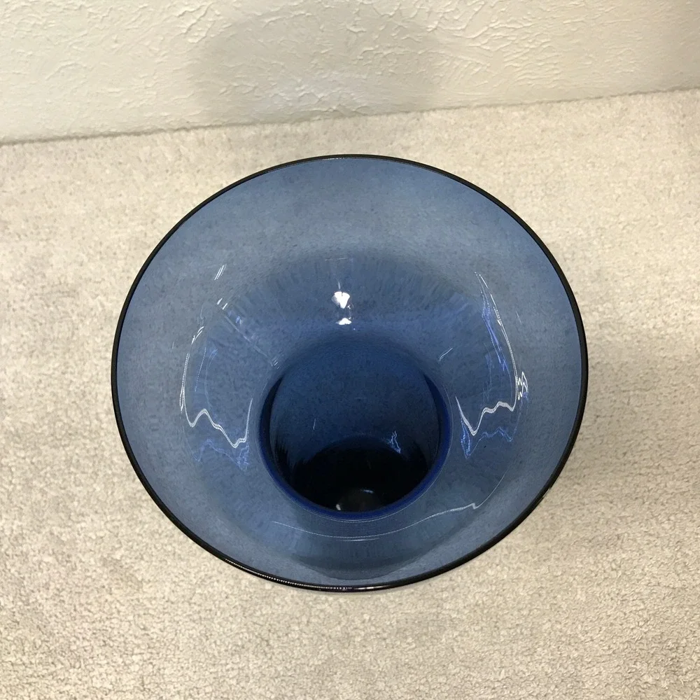 Sasaki Crystal Glass Vase Cobalt Blue MCM Cupped Rim Japan 11.75